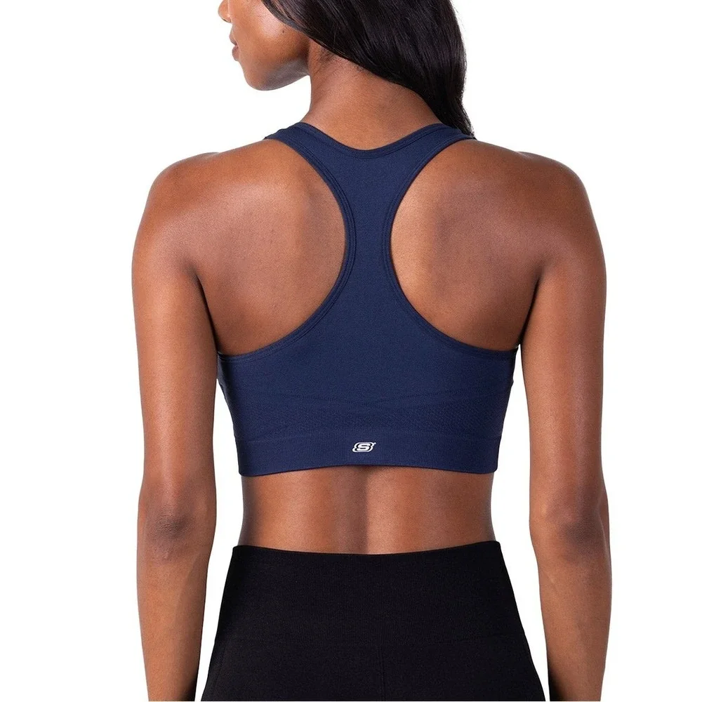Skechers Womens Seamless Racerback Sports Bra 2-Pack Navy Pink Large